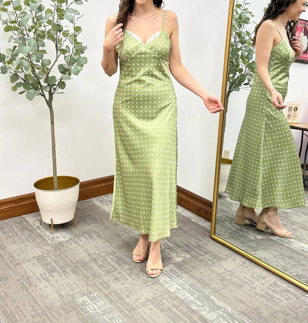 NEW SUNDAY EDITION polka dot satin slip dress in green